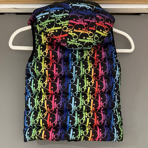 Y2K Style Christian Dior Kids Multicolor Logo Hooded Puffer Vest - Picture 3 of 5